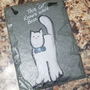 Slate Cat Hanging 5x7